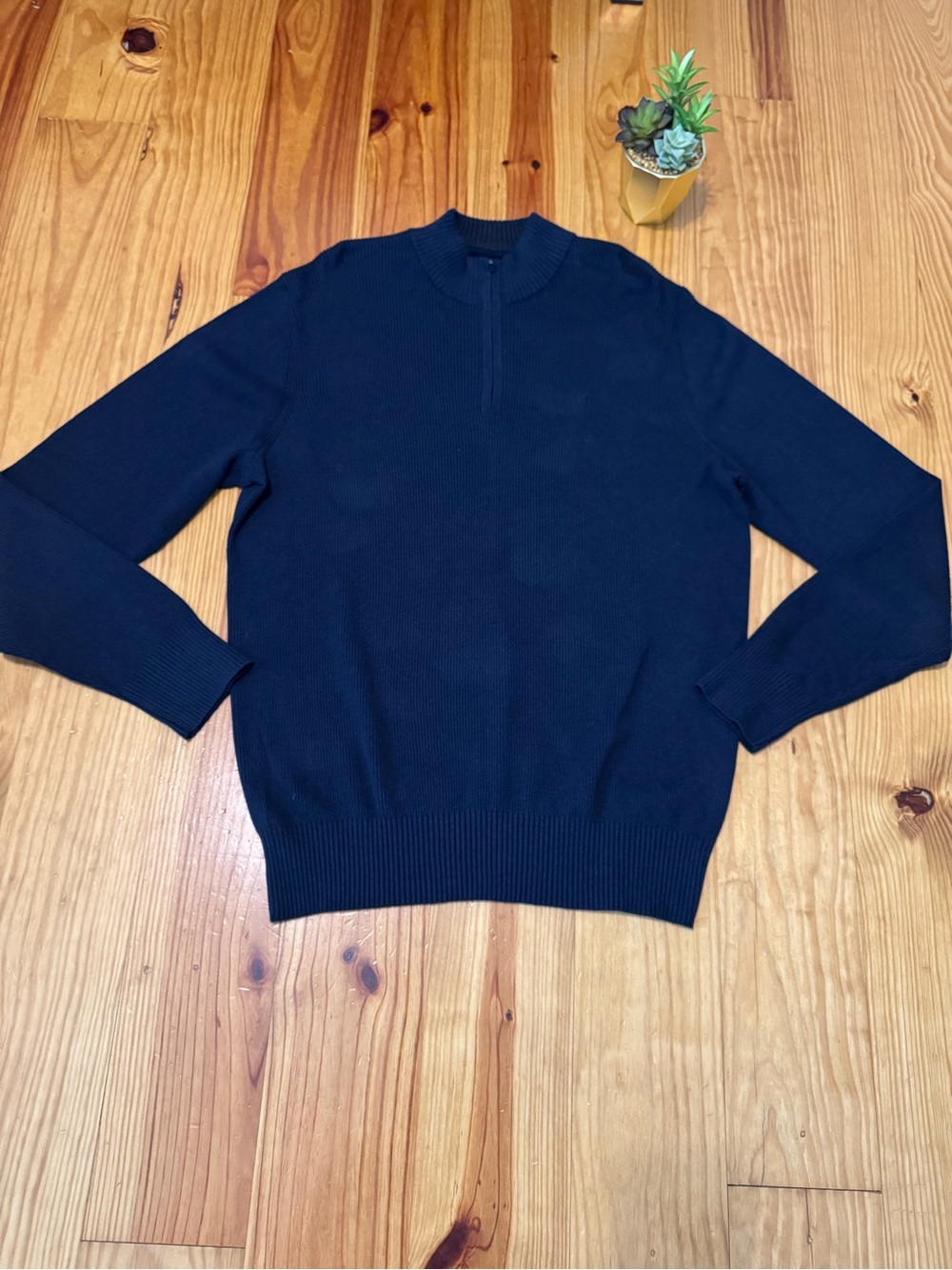 Tommy John Mens XL Navy Blue 1/4 Zip Mock Neck Ribbed Sweater Knit Pullover
